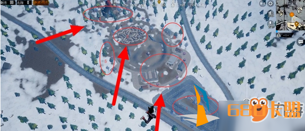 和平精英精准的空降在雪地地图的恐龙乐园任意一个房顶攻略详解